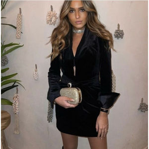 ZARA NWT Velvet Shoulder Pad Short Dress Black S